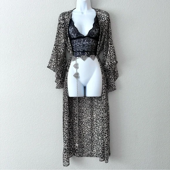 Leopard Print Bell Sleeve Kimono Cover Up - Picture 7 of 8